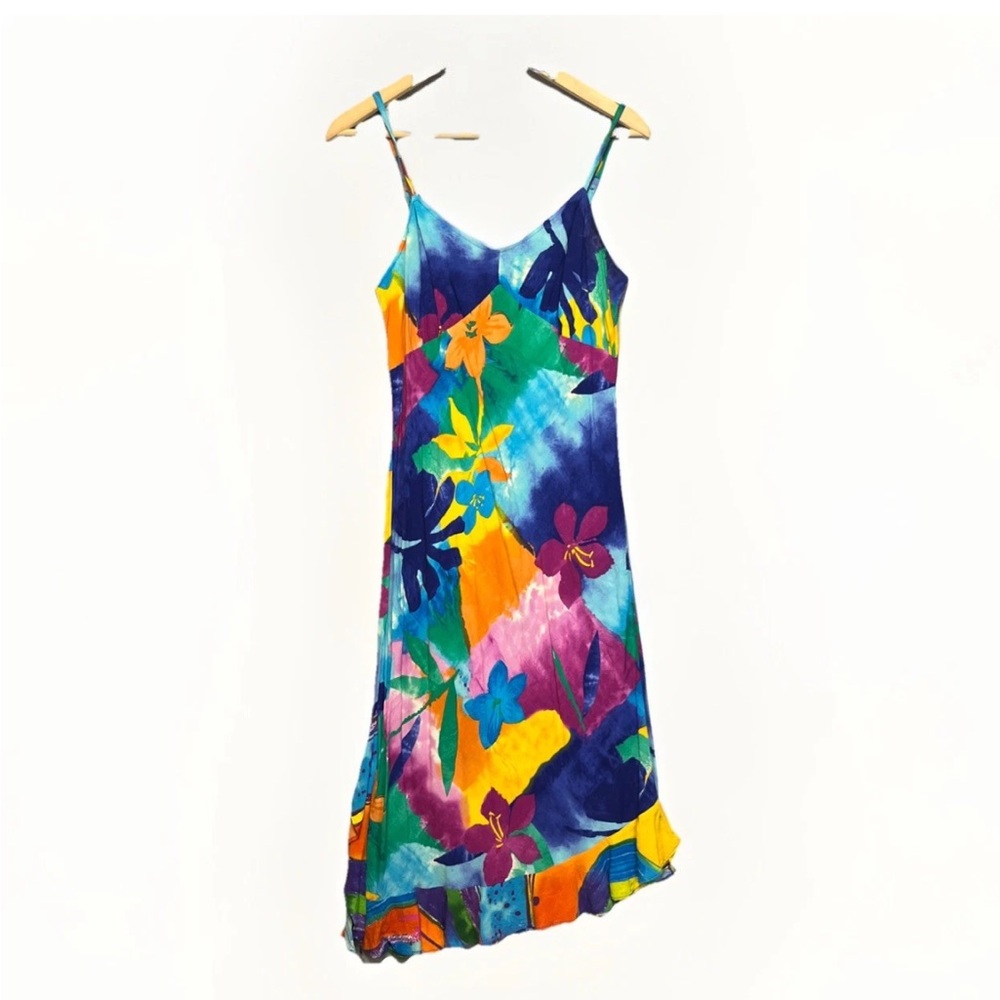 Jams World Tissue Flower Slip Dress Colorful Floral Sundress Sz XS Vintage Y2K